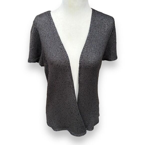 Nic + Zoe Charcoal Gray Cardigan Sweater Short Sleeves Lightweight Size Medium - Picture 4 of 11